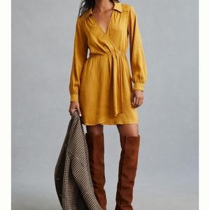 Anthropologie Long Sleeve Mini Dress in Bronze